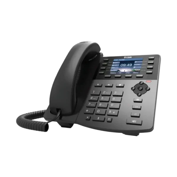 téléphone IP D-Link DPH-150GE/F5 avec écran couleur 2,8", SIP, PoE et ports Gigabit. Solution VoIP professionnelle pour entreprises et bureaux.