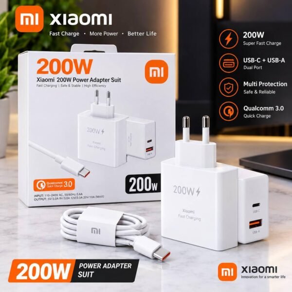 Chargeur Xiaomi 200W haute puissance pour une recharge rapide. Disponible chez DT CONNECT à Rabat, Témara et Salé. Commandez votre chargeur Xiaomi au Maroc.