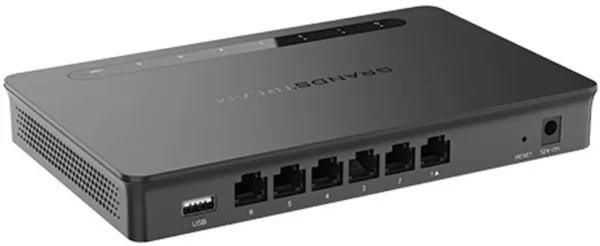 Router VPN Grandstream GWN7001 Multi-WAN 6 ports Gigabit Tous les ports se configurent en WAN ou en LAN : on répartit la charge entre plusieurs accès Internet et on bascule automatiquement si un lien tombe. Débit NAT de 2,2 Gbit/s, et un contrôleur intégré pilote jusqu'à 100 points d'accès GWN.